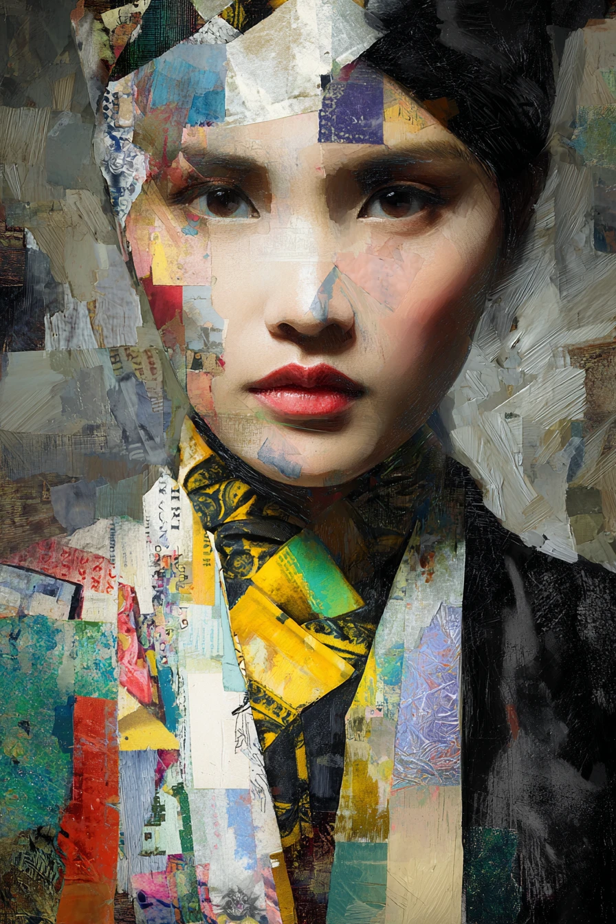 Thai woman in 1920s fashion within surreal mixed media collage