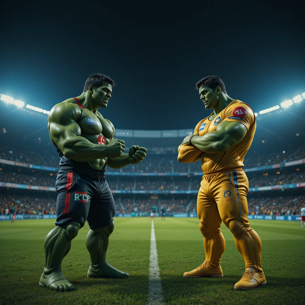 Zwei massige Gestalten erheben sich zum dramatischen Stadion-Showdown