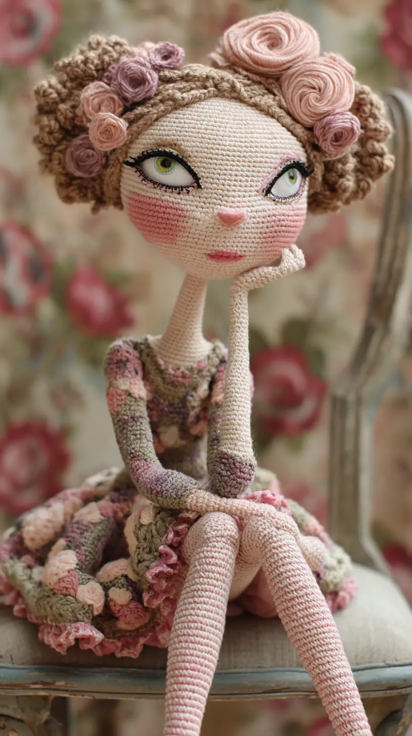 Handcrafted Crochet Doll In Soft Pastel Floral Design