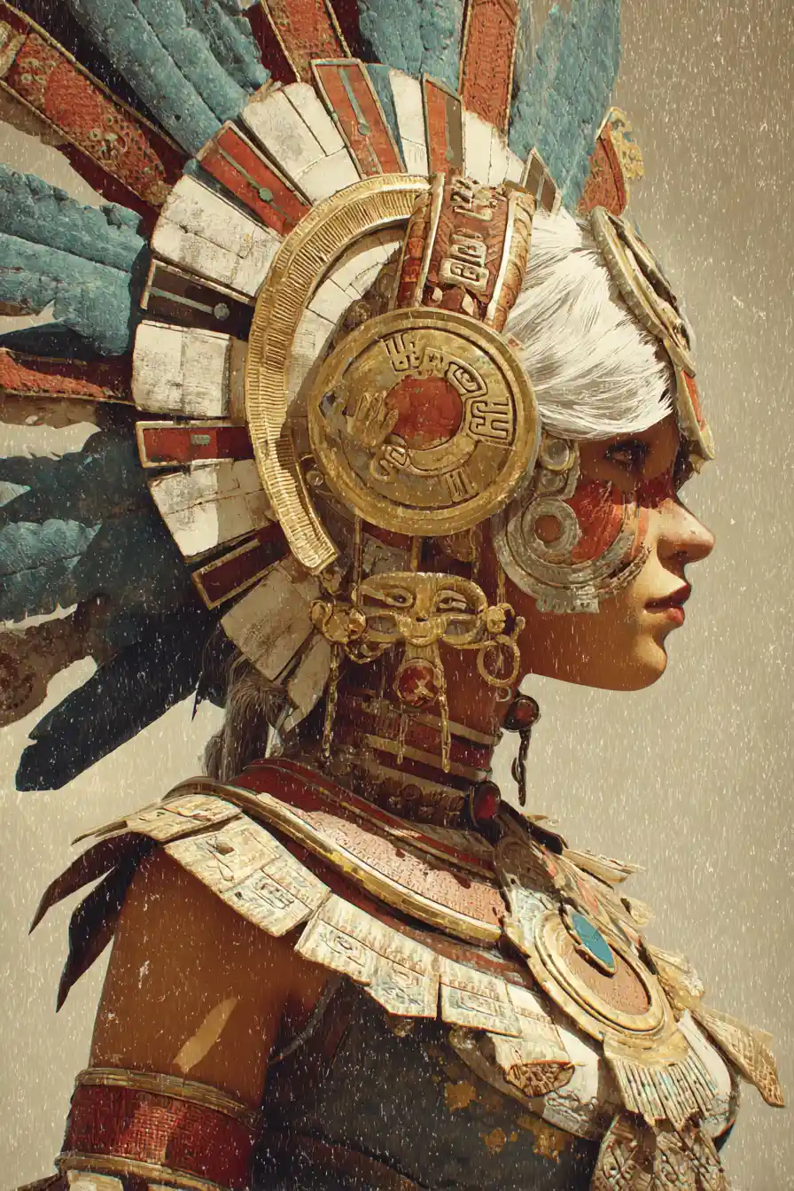 Aztec moon goddess Metztli in stylized mysterious illustration