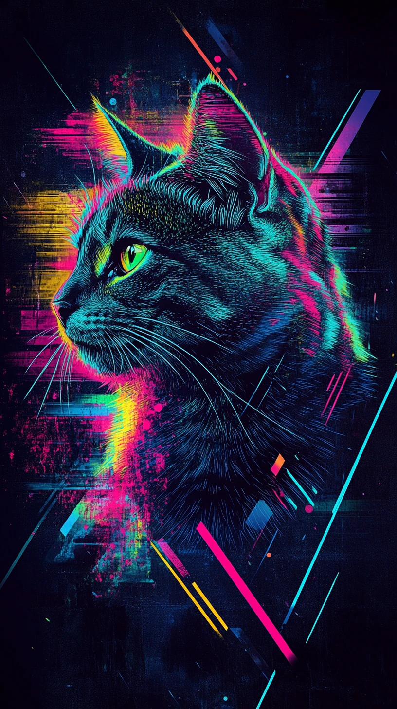 Neon-Katzenprofil im elektrischen Pop-Art-Urban-Style