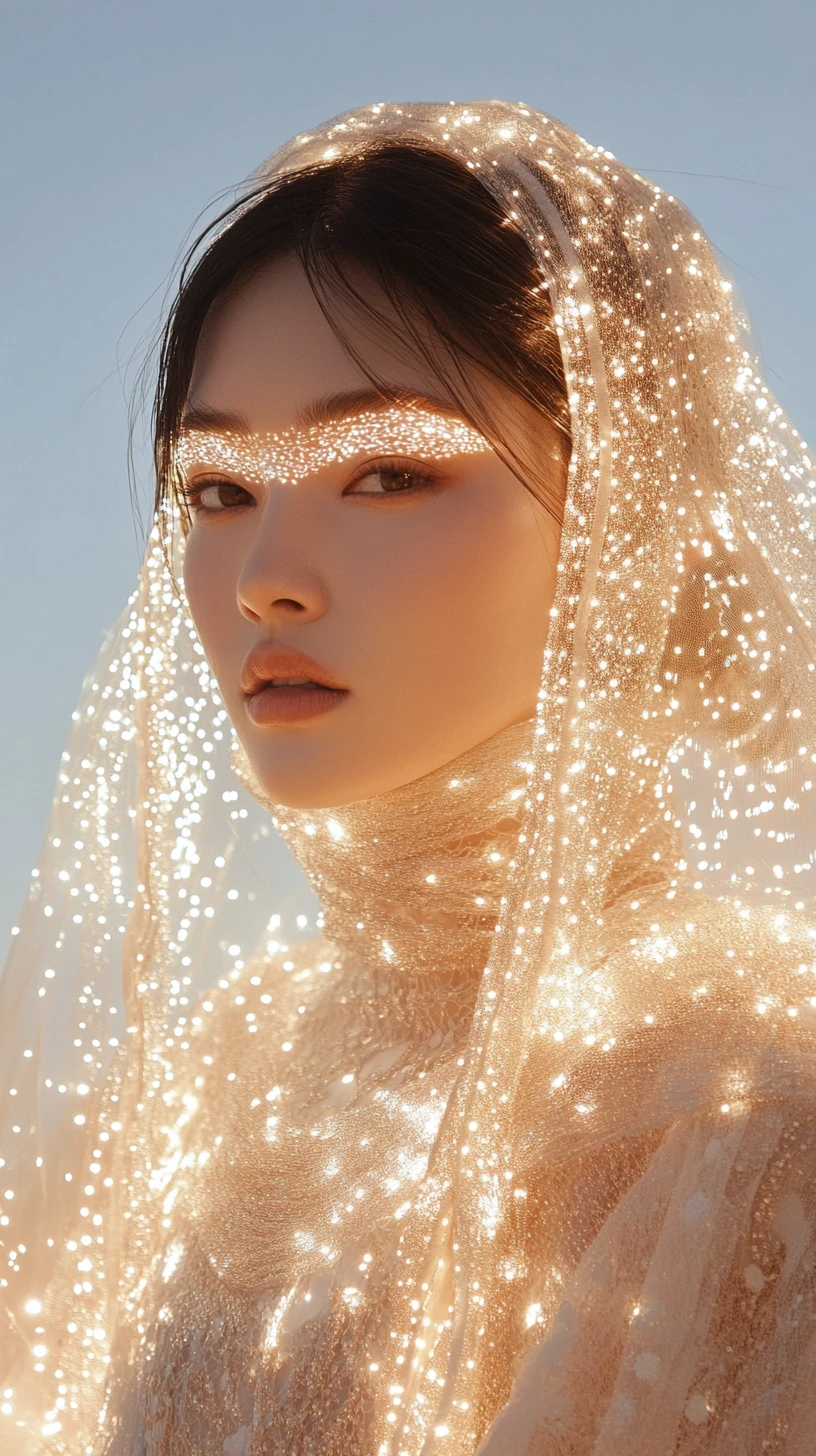 Supermodel In Fantastical Couture Costume With Luminous Features