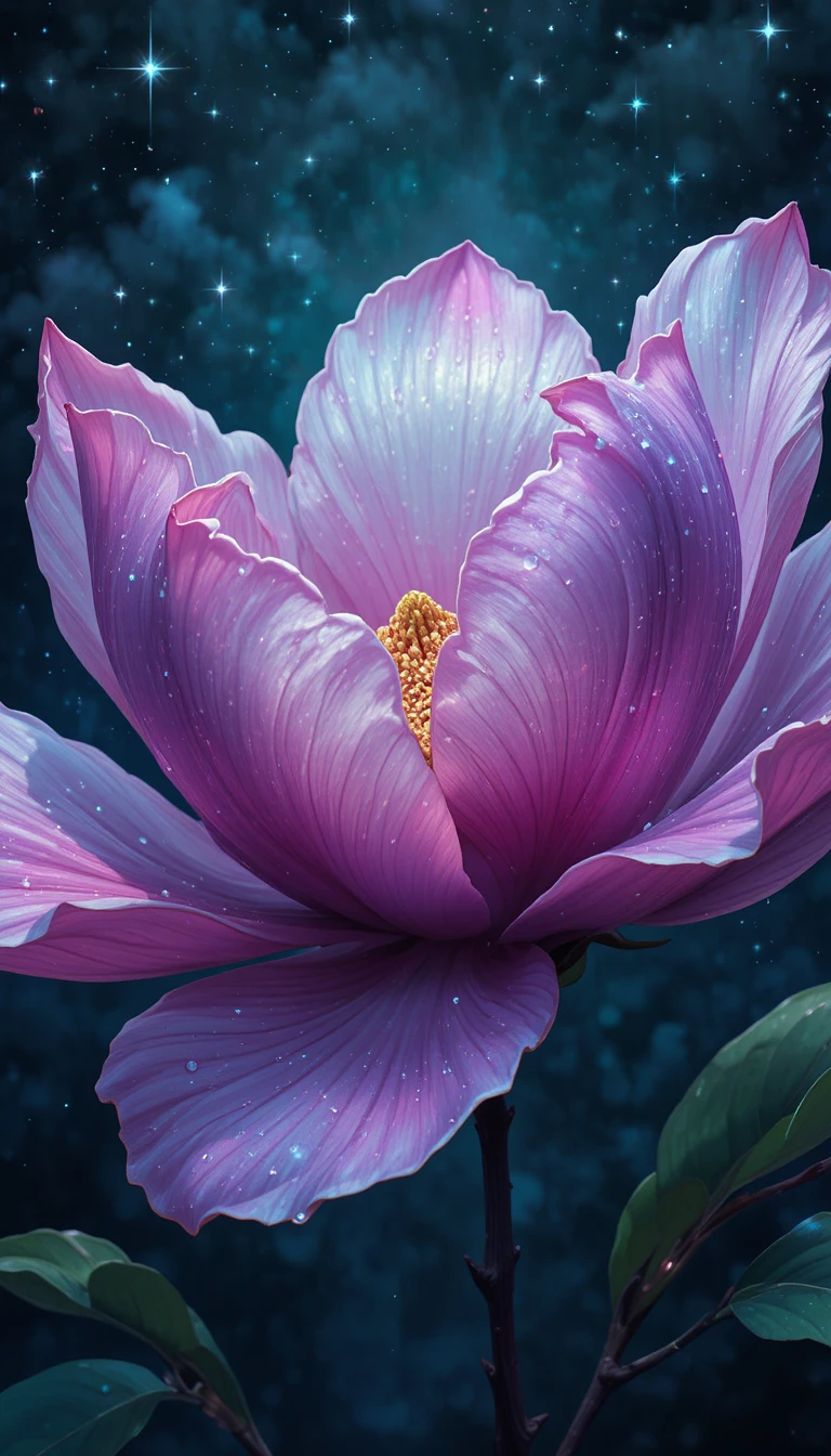 Fiore di magnolia in fiore sotto un cielo notturno stellato