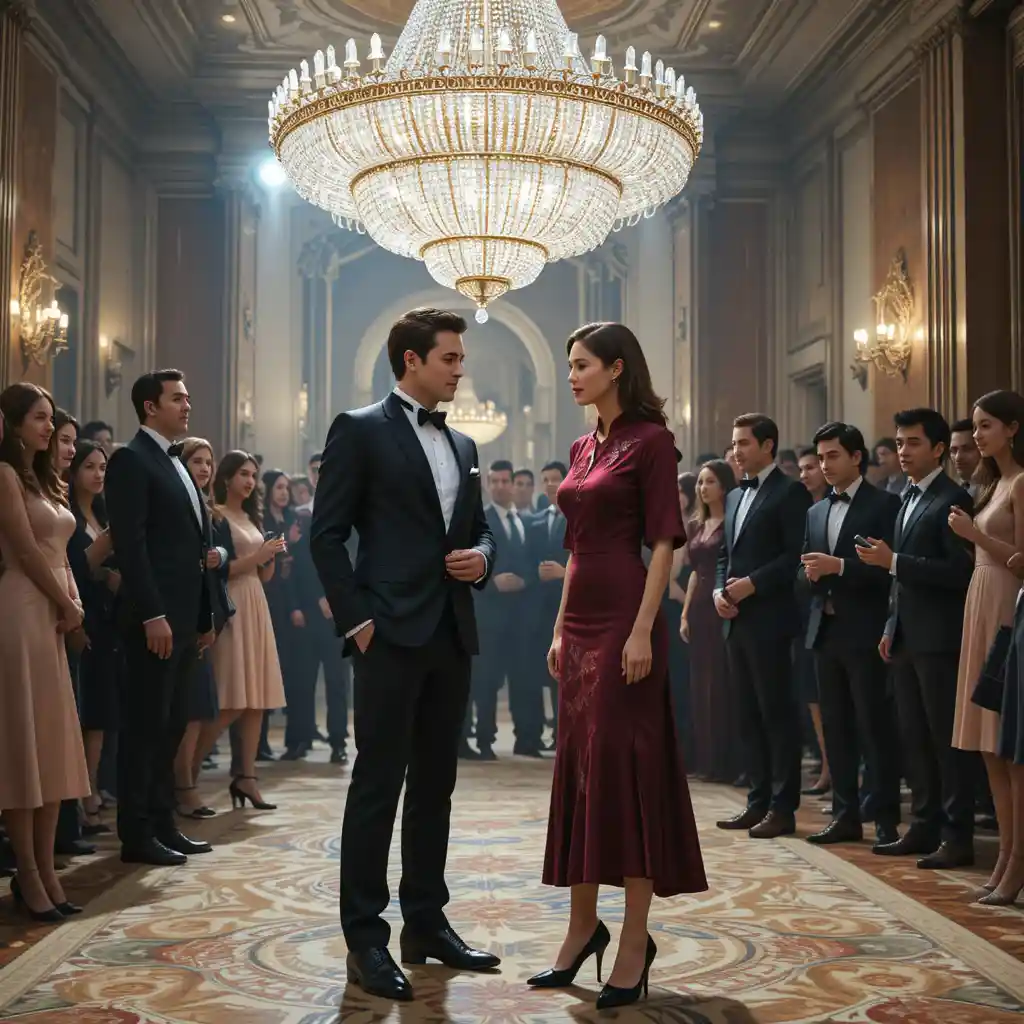 Elegant woman in burgundy dress at a grand event
