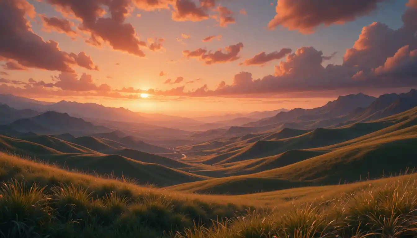 Sonnenbeschienene Tallandschaft im dramatischen Fantasy-Sonnenuntergang