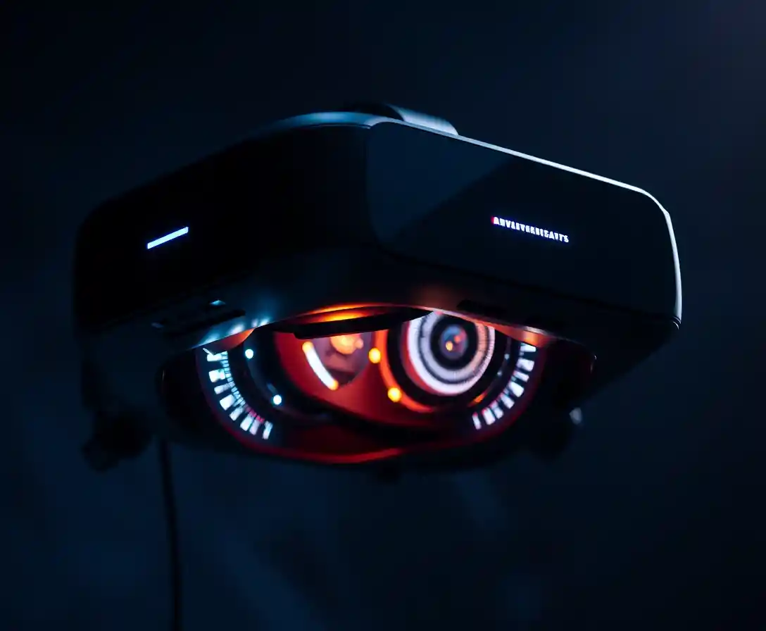 Close up vr headset with glowing internal display
