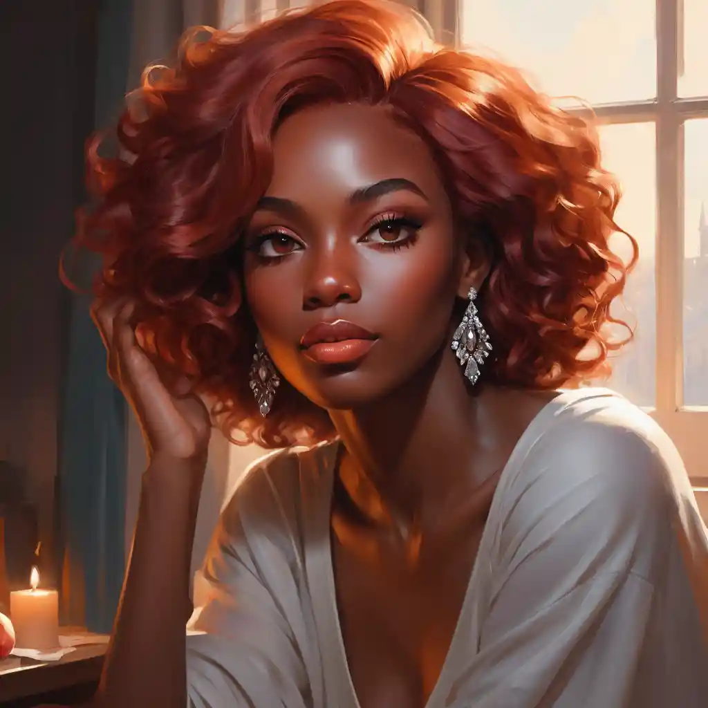 Beautiful black woman illustration with soft cozy lighting