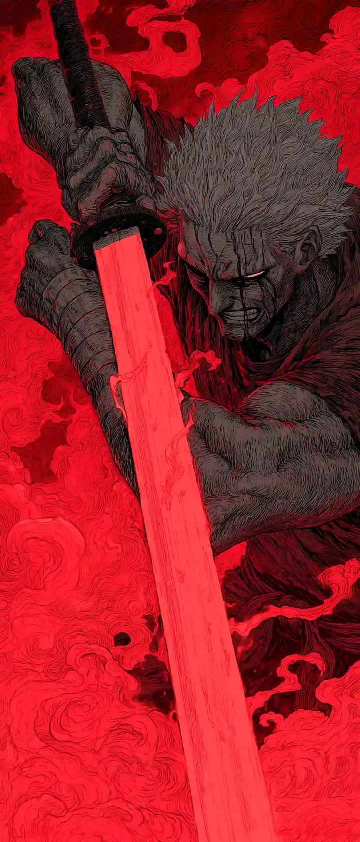 Berserker warrior wielding a purifying flaming sword