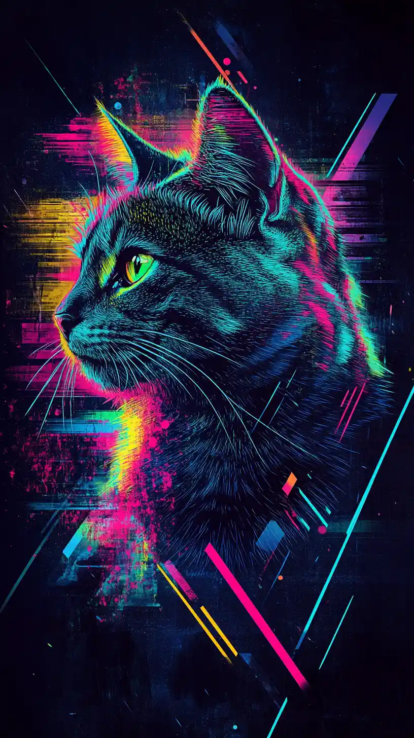 Neon-Katzenprofil im elektrischen Pop-Art-Urban-Style