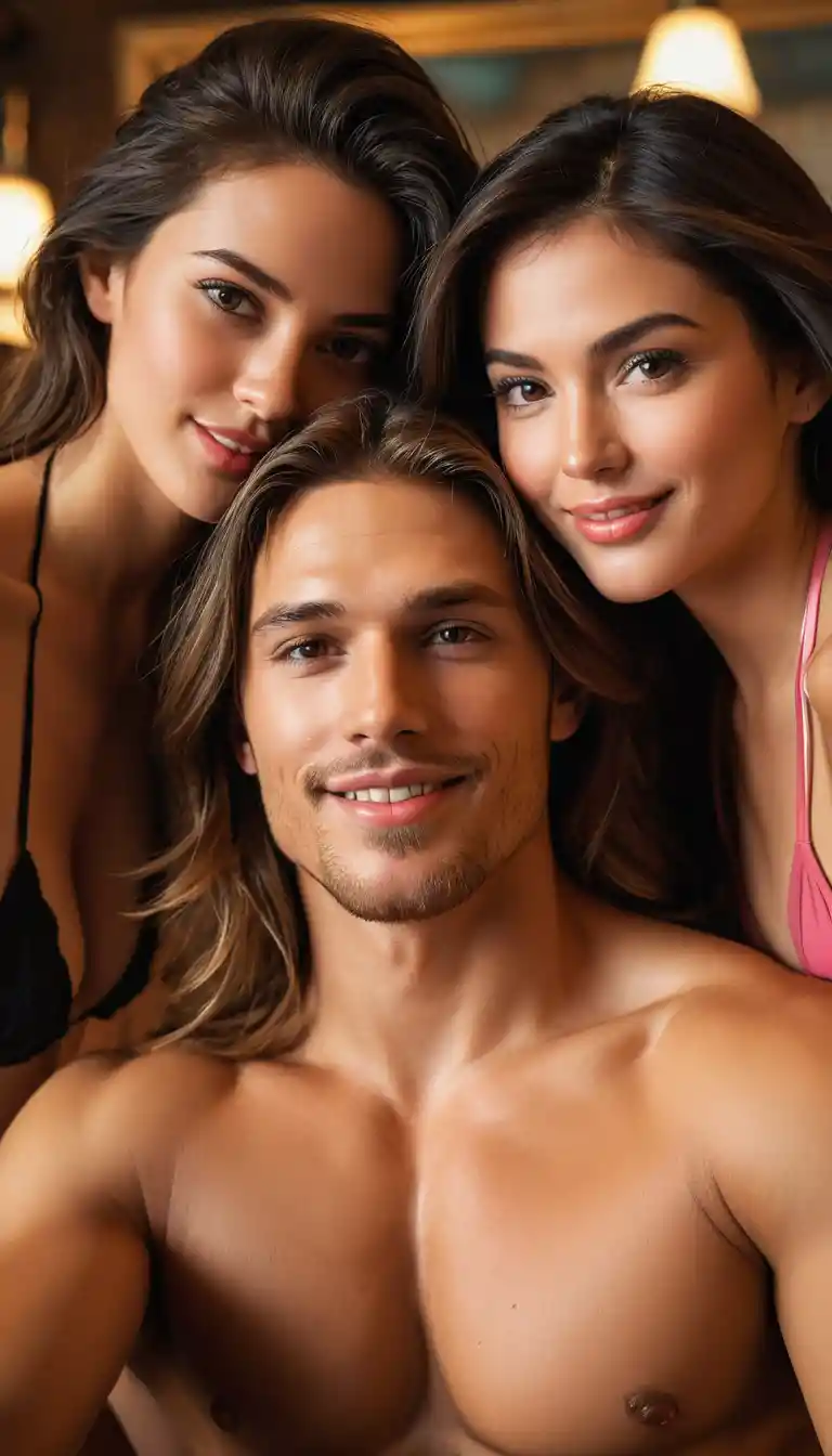 Romantic close up selfie with a charming young man and women