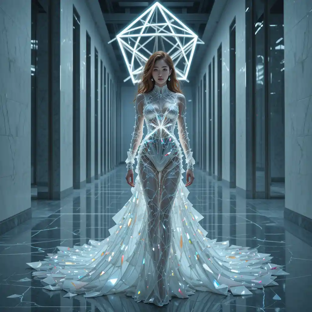 Korean fashion woman in a mirrored art gallery