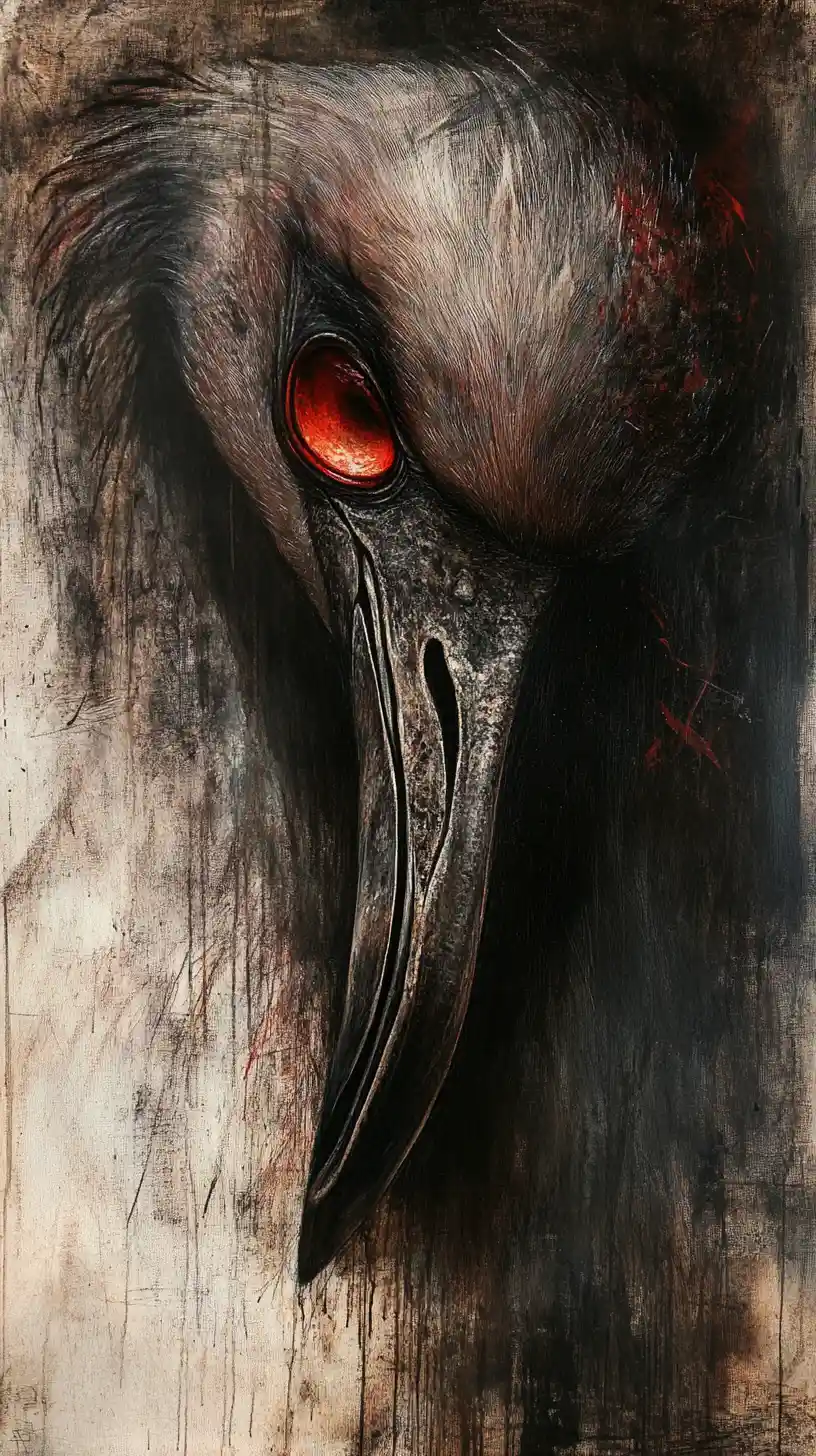 Flamingo surreal com grandes olhos refletivos em tinta abstrata