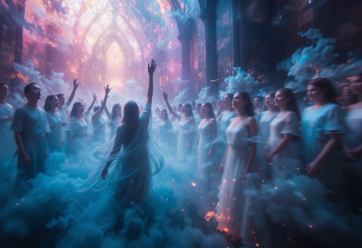 Ethereal choir in a serene dreamlike abstract space