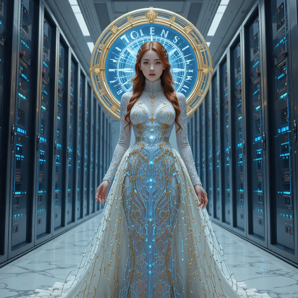 Korean data saint in a cyber baroque mainframe sanctum