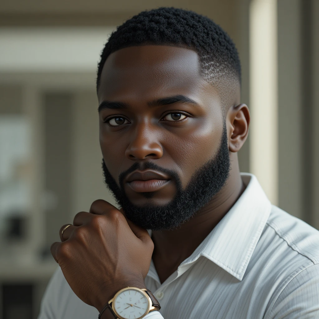 Pensive Nigerian man in white office shirt portrait