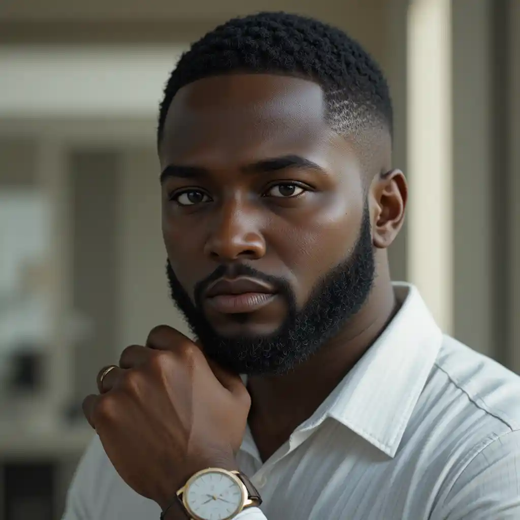 Pensive Nigerian man in white office shirt portrait