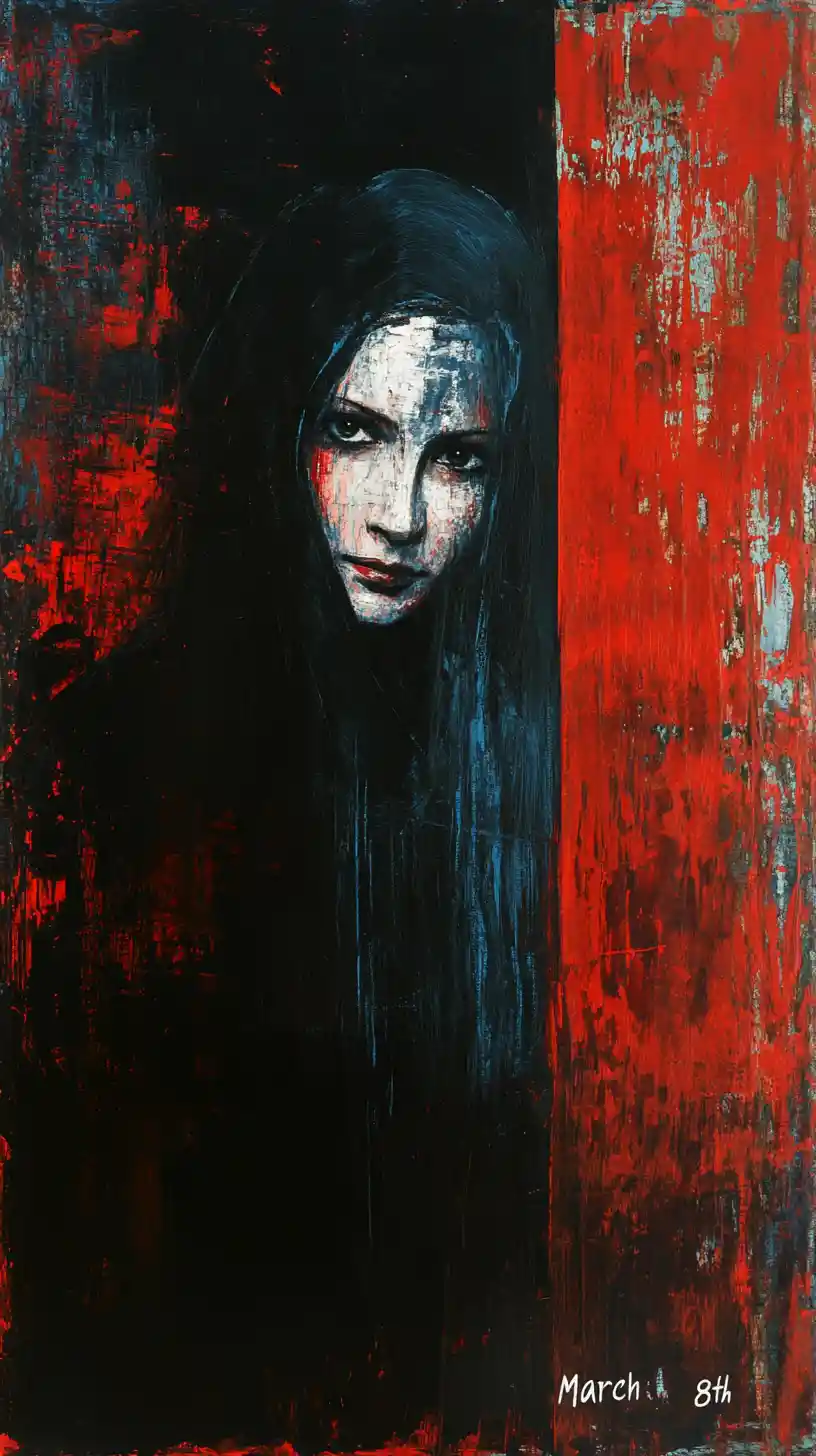 Melancholic postcard with dark feminine inscription for March 8