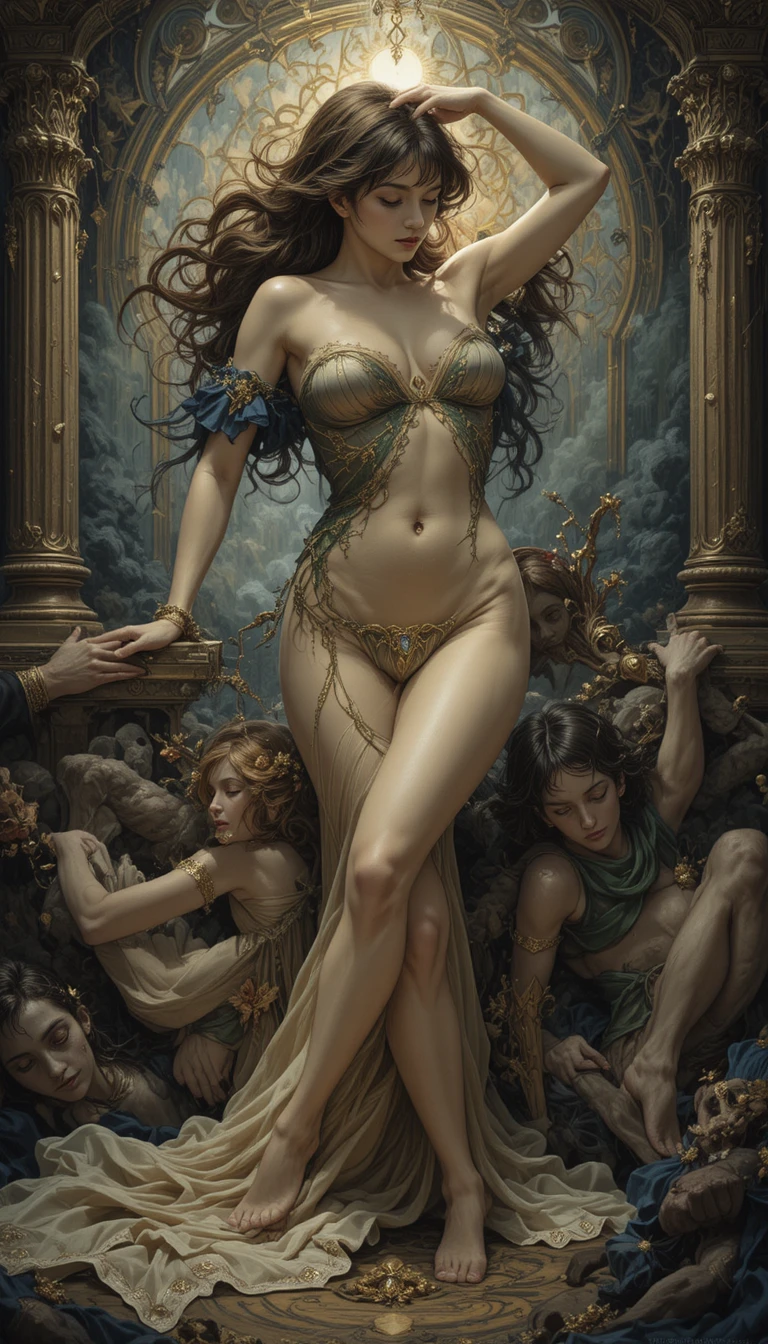 Baroque inspired seductive woman in a dramatic stormy scene