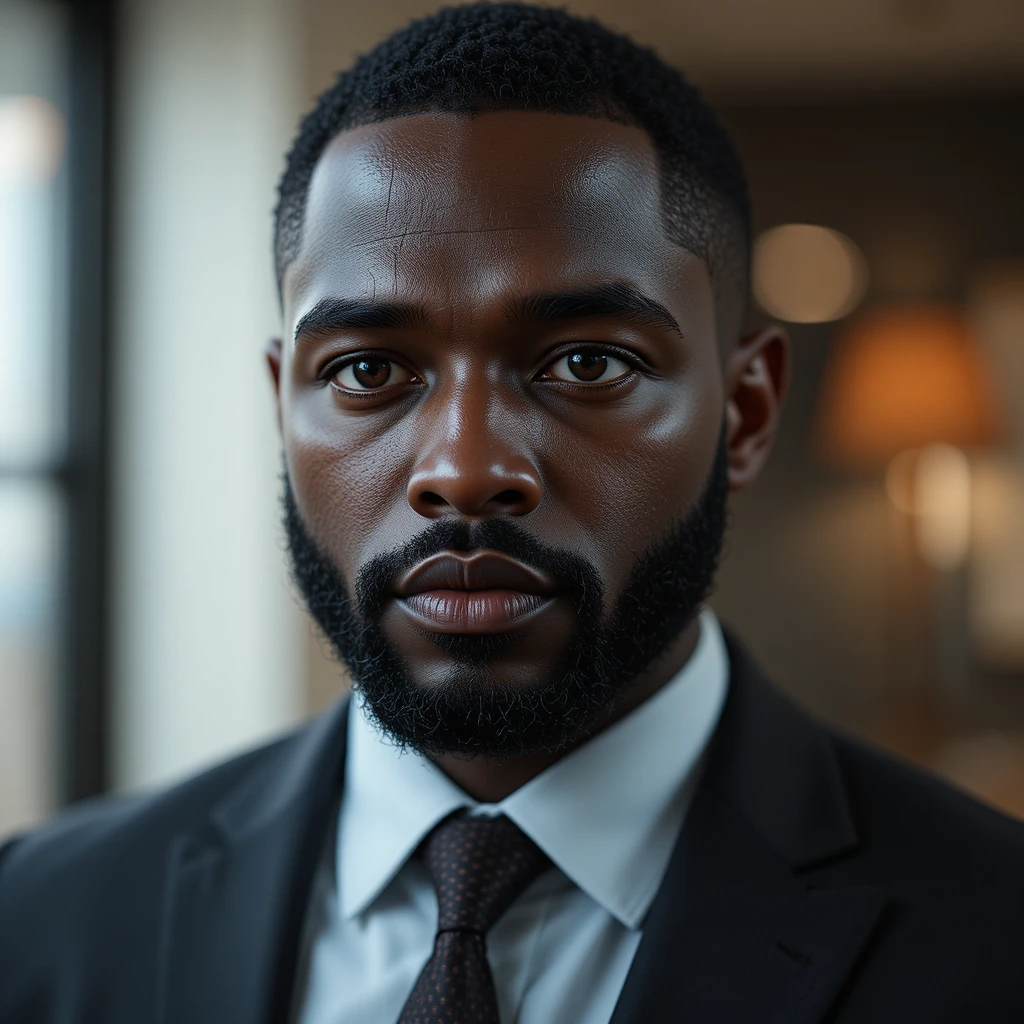 Serious Nigerian man in smart casual cinematic portrait