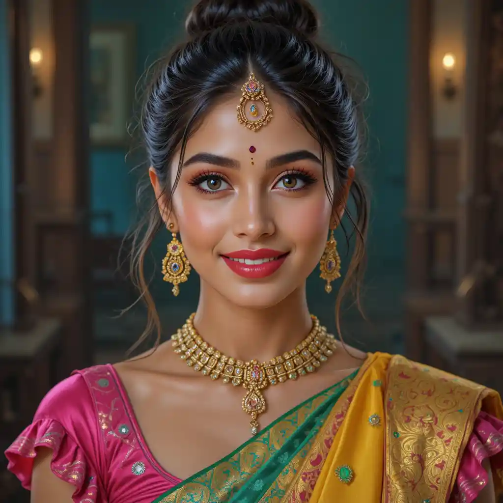 Retrato de estudio de una chica india juguetona con sari