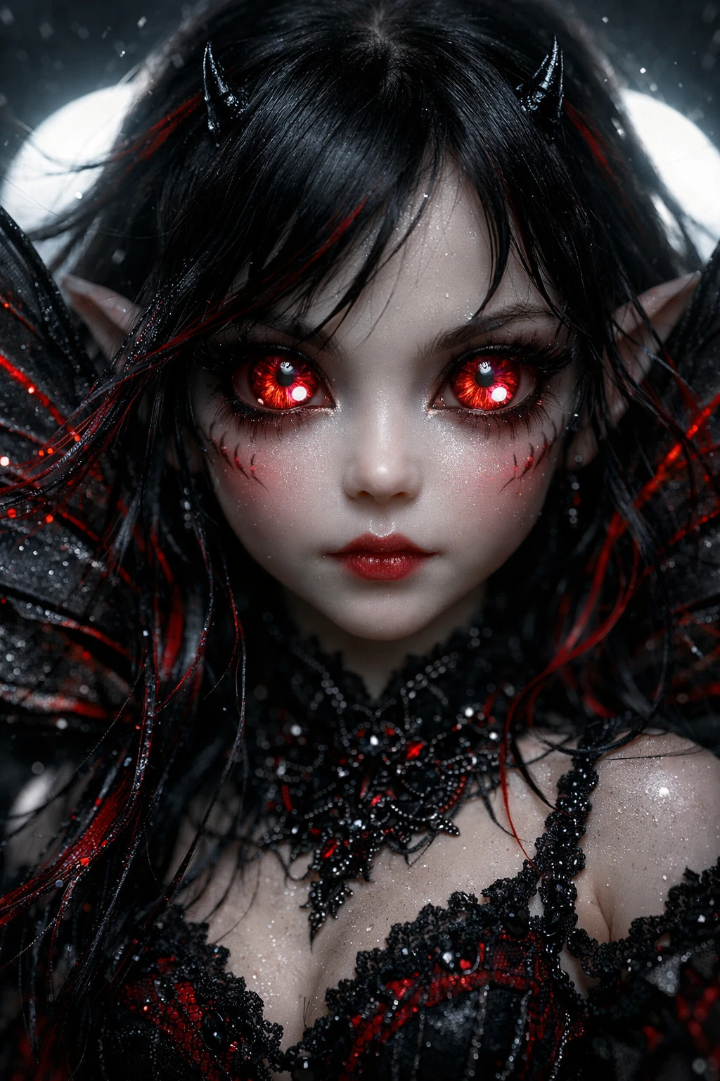 Extreme close up of a tiny demon fairy girl portrait
