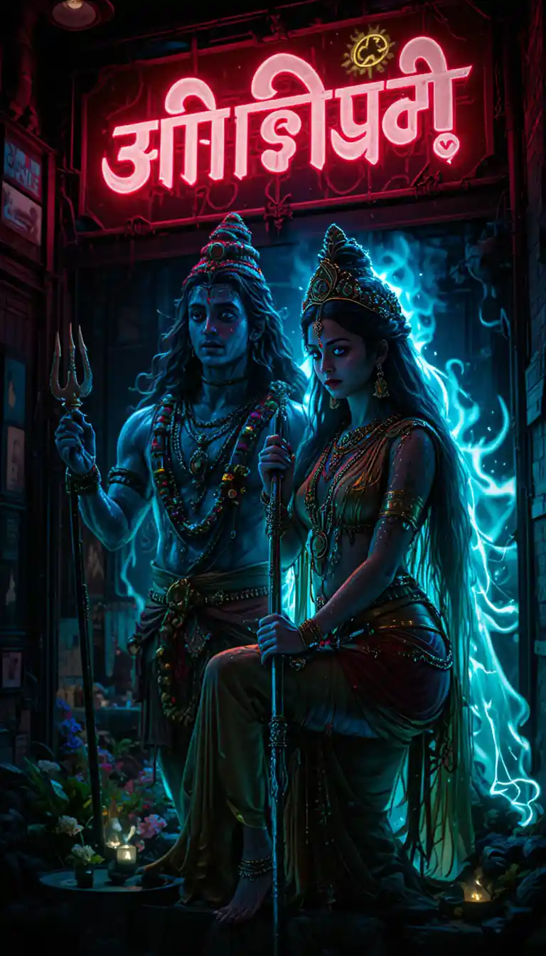 Scena divina di nozze di Shiva e Parvati con fuoco sacro