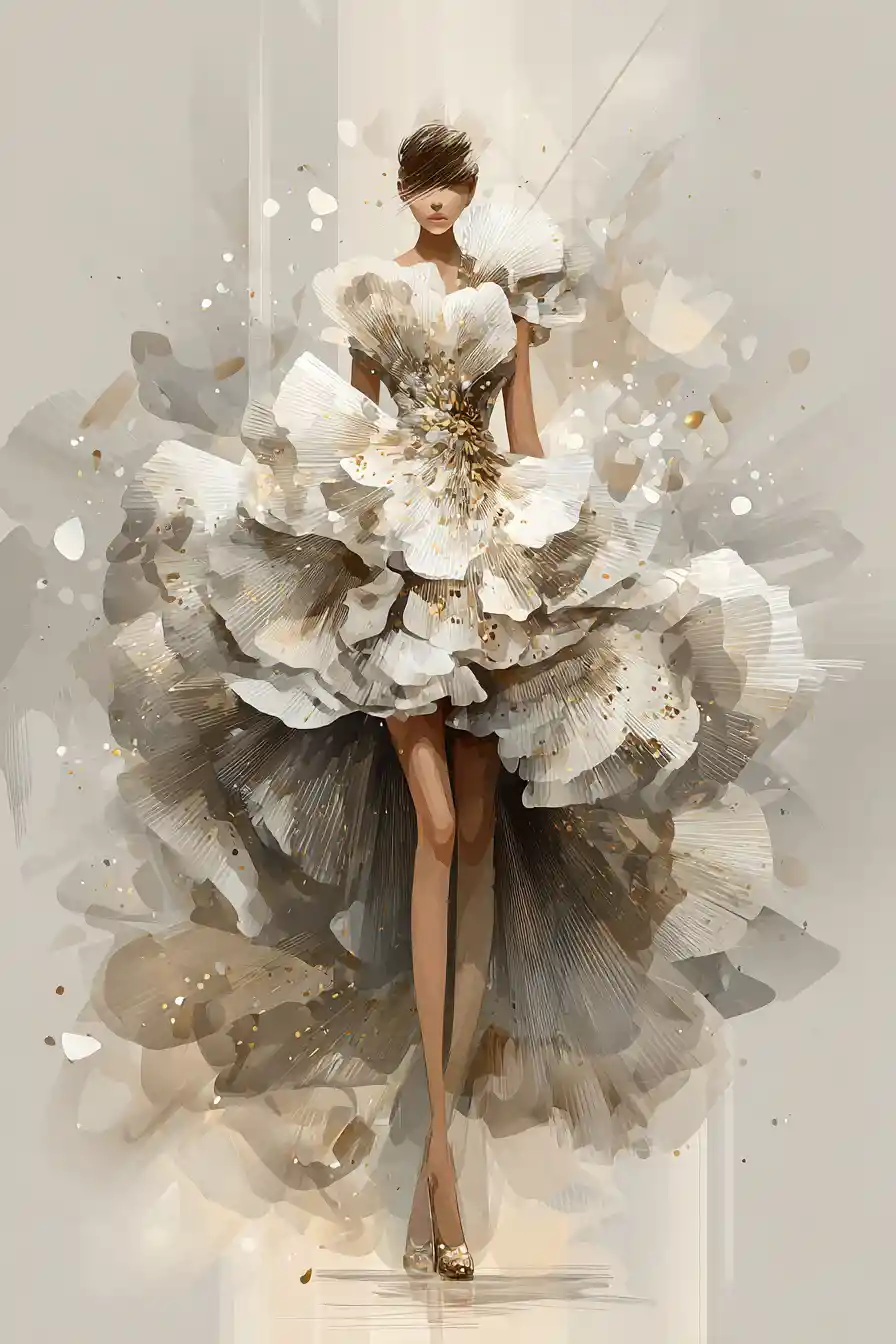 Mannequin de défilé élégant en illustration de couture florale pastel