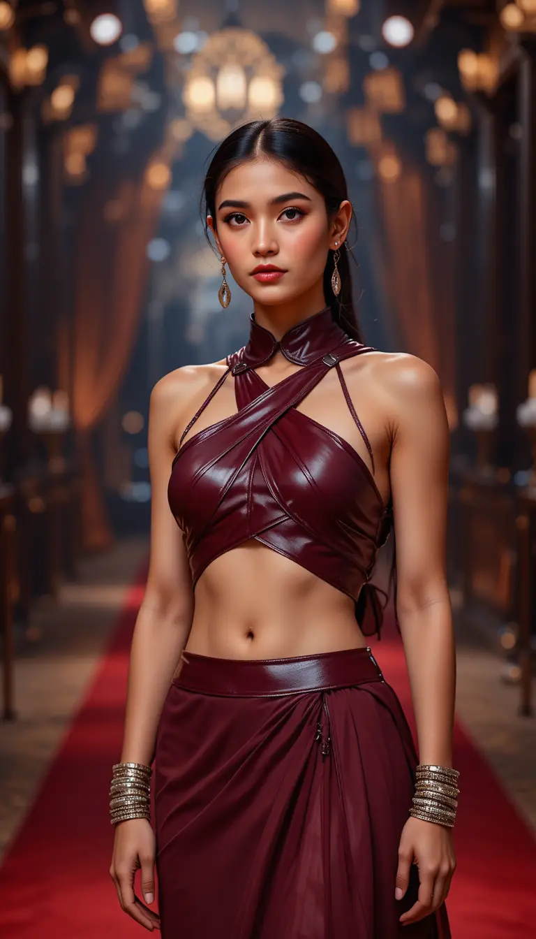 Elegant fashion portrait of a young woman on red carpet