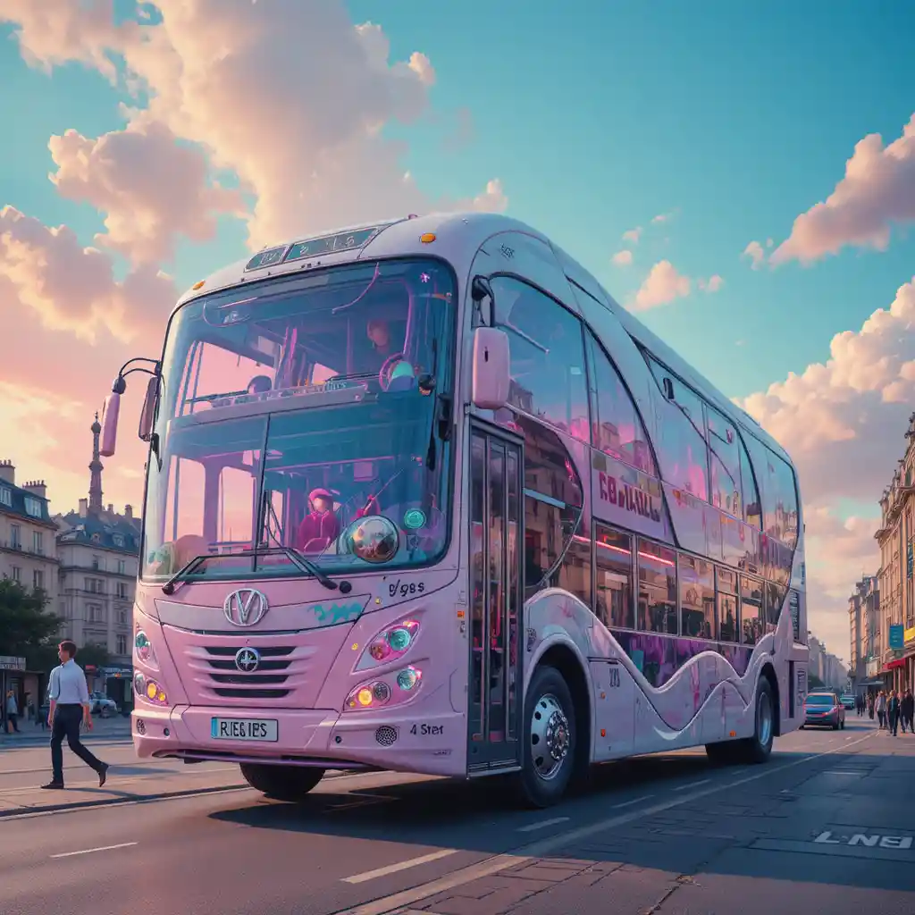 Autobús futurista surrealista de París como modelo de alta costura
