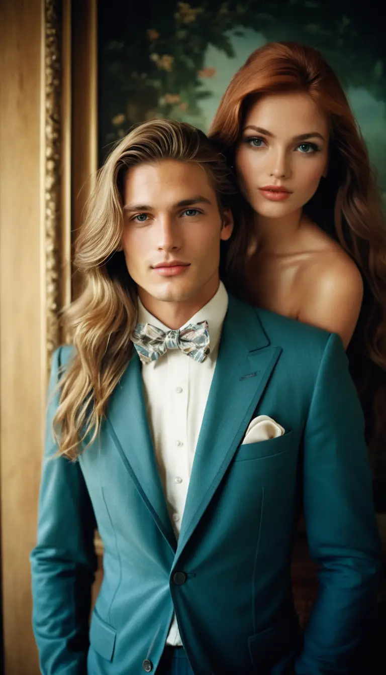 Elegant man in suit kissing a playful mermaid