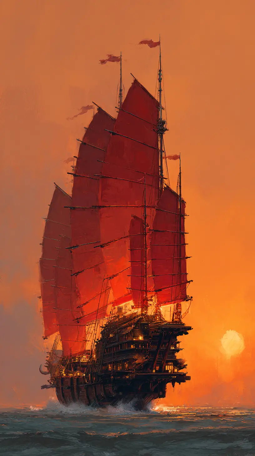 Colossal fantasy warship firing cannons on a stormy sea