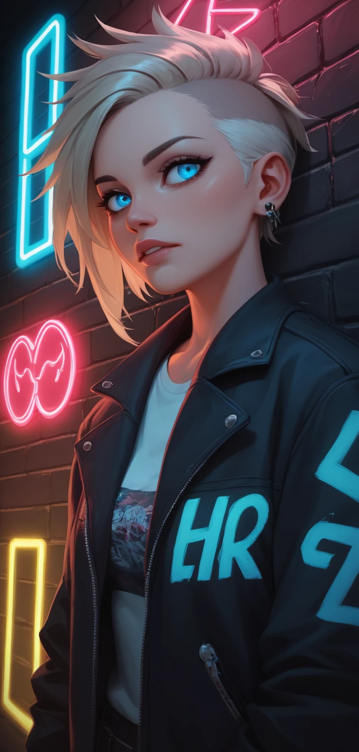 Punk woman pinned against a brick wall by a man