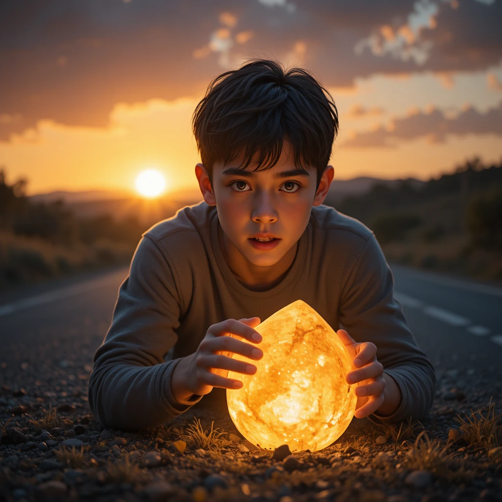 Adolescente descubre una piedra brillante al borde del camino