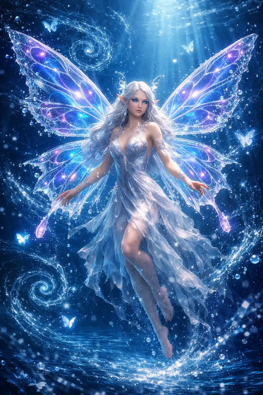 Ethereal Butterfly Spirit Floating In A Luminous Underwater Realm