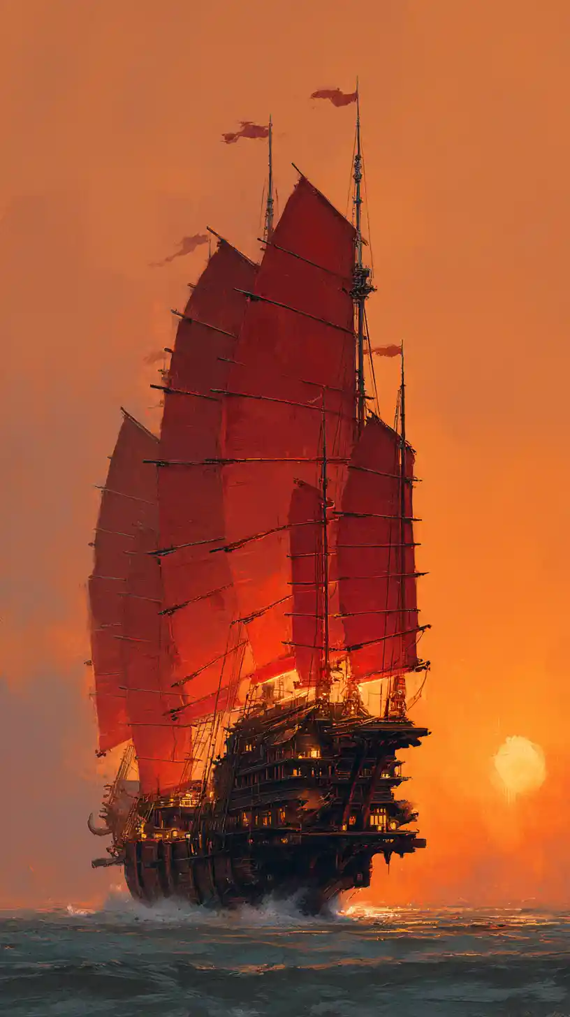 Colossal fantasy warship firing cannons on a stormy sea