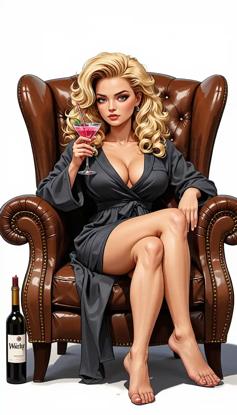 Mulher Relaxando em Poltrona com Coquetel Rosa
