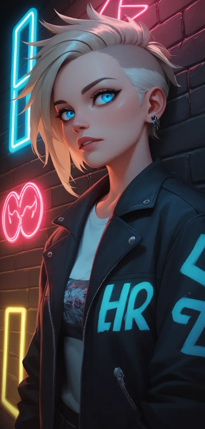 Punk woman pinned against a brick wall by a man