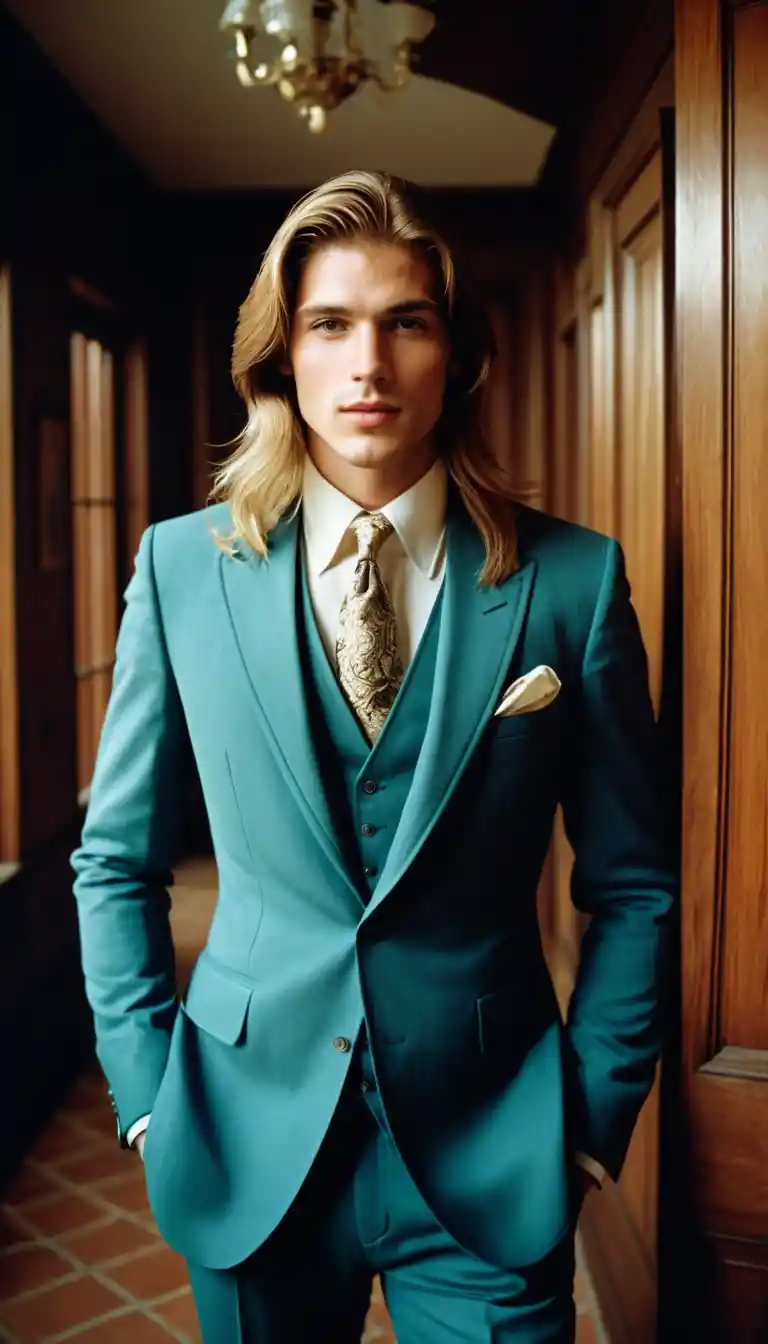 Hombre elegante besando a una sirena en una gran mansión