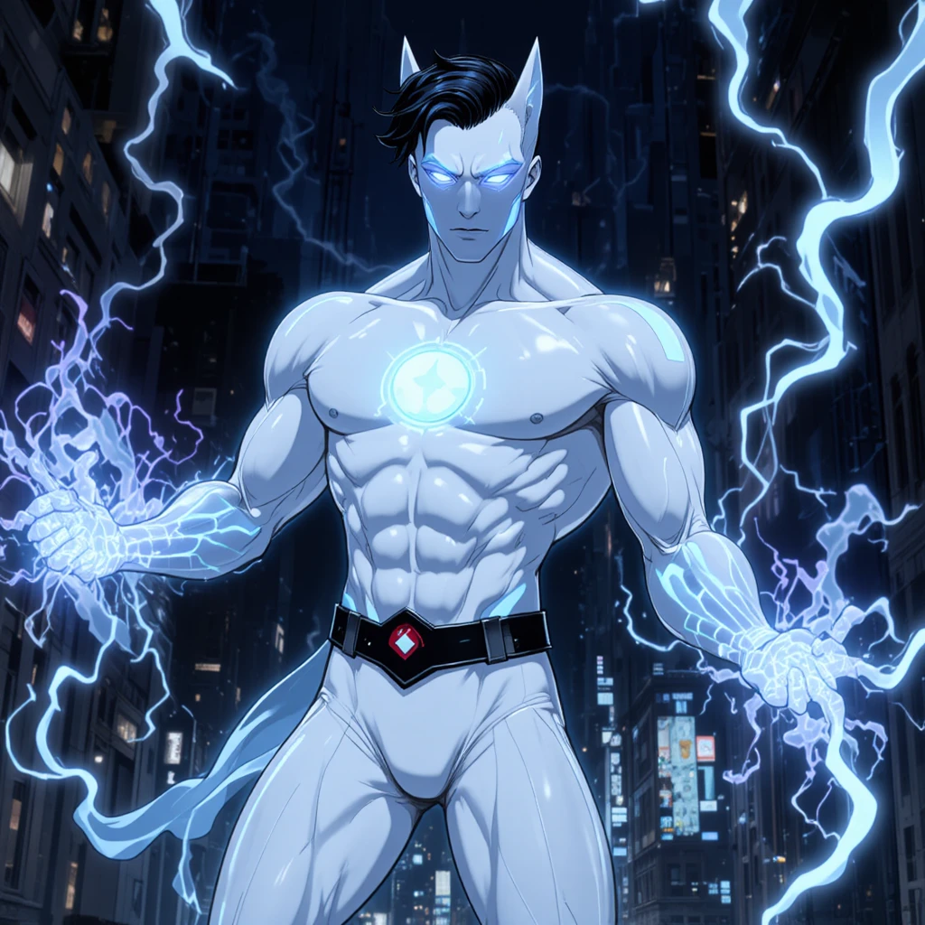 Animated male assassin character in an urban city scene