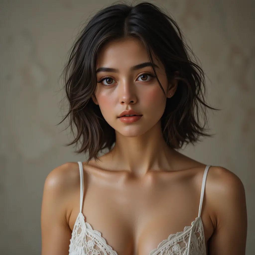 Young woman portrait with soft cinematic front lighting
