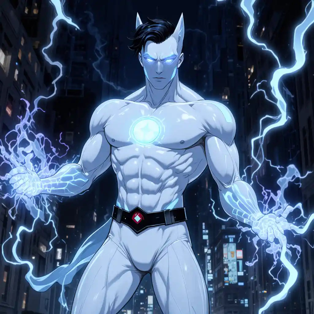 Animated male assassin character in an urban city scene