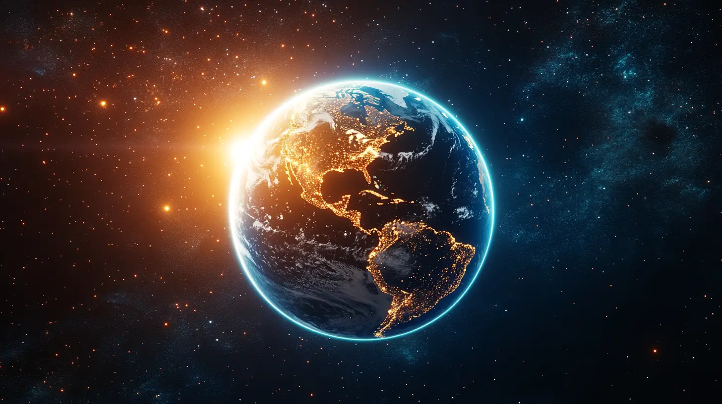 Terre cinématographique se transformant en porte tambour symbolique dans l’espace