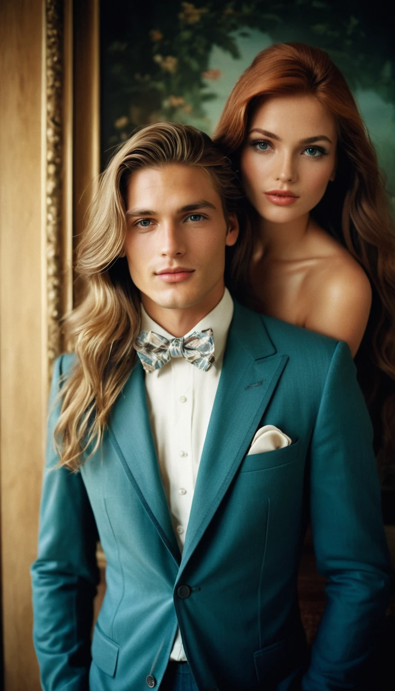 Elegant man in suit kissing a playful mermaid