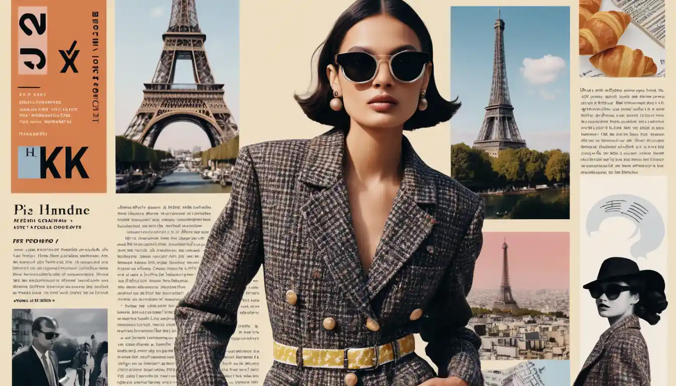 Collage Y2K d’une femme chic posant en mode parisienne
