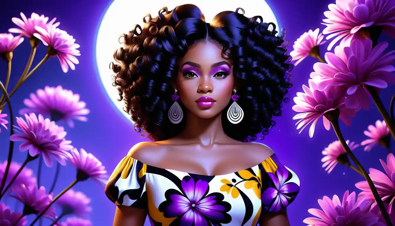 Portrait de dessin animé onirique d’une belle femme noire