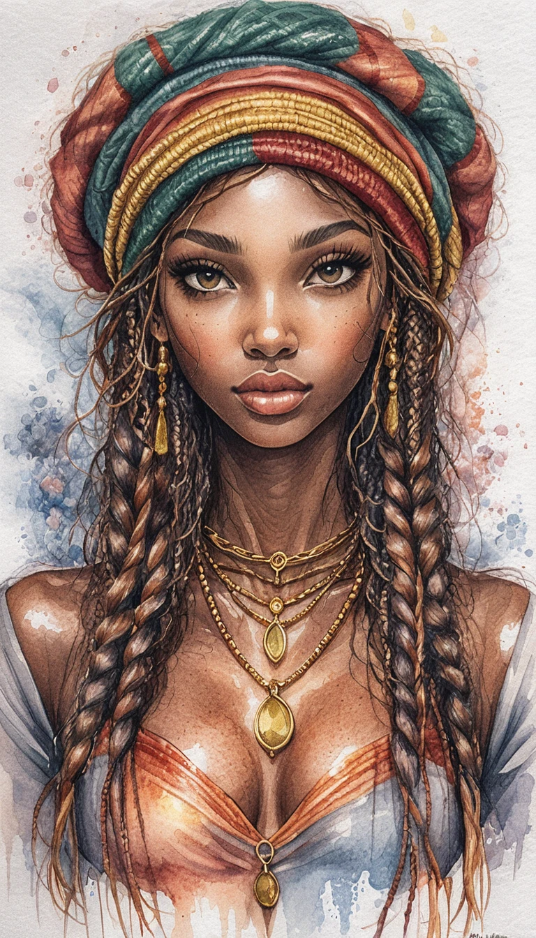 Serene portrait of a black woman in rasta beanie illustration