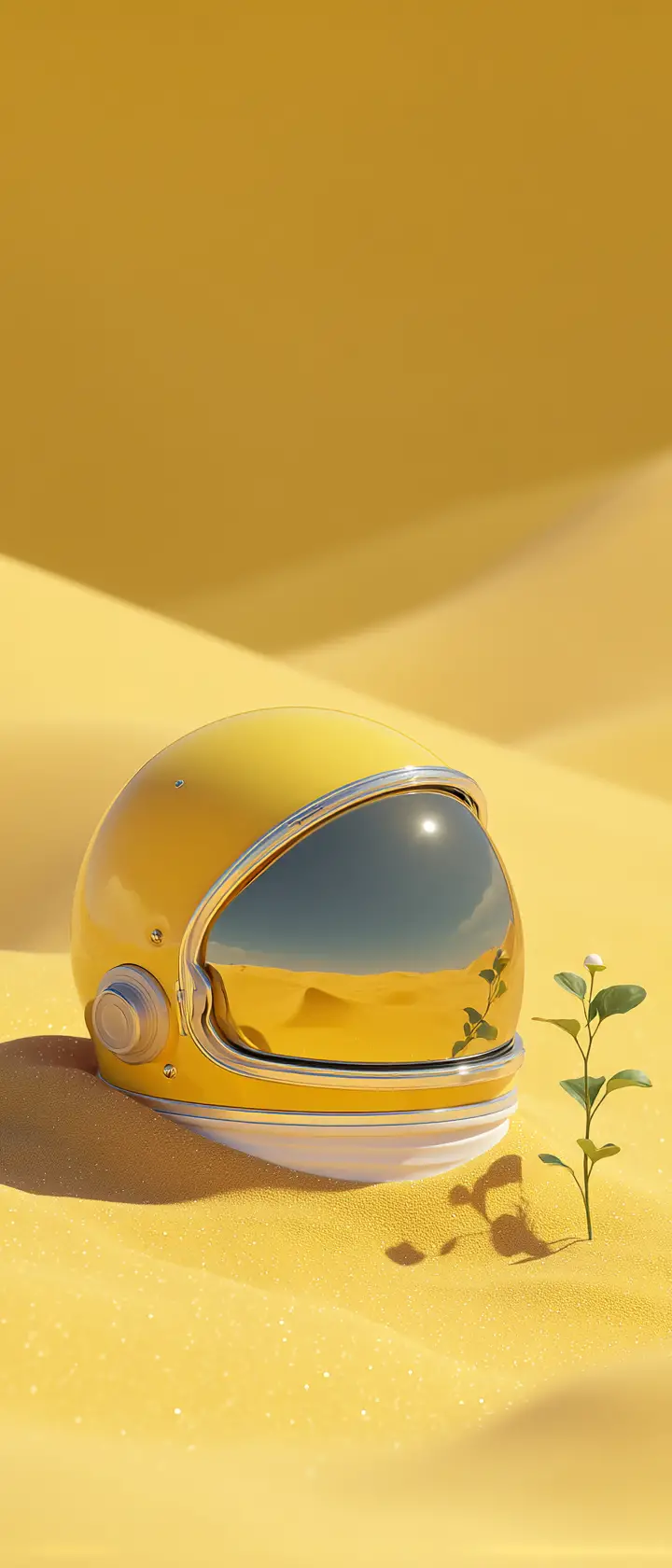 Astronaut Helmet On Sand Dunes At Gentle Sunset