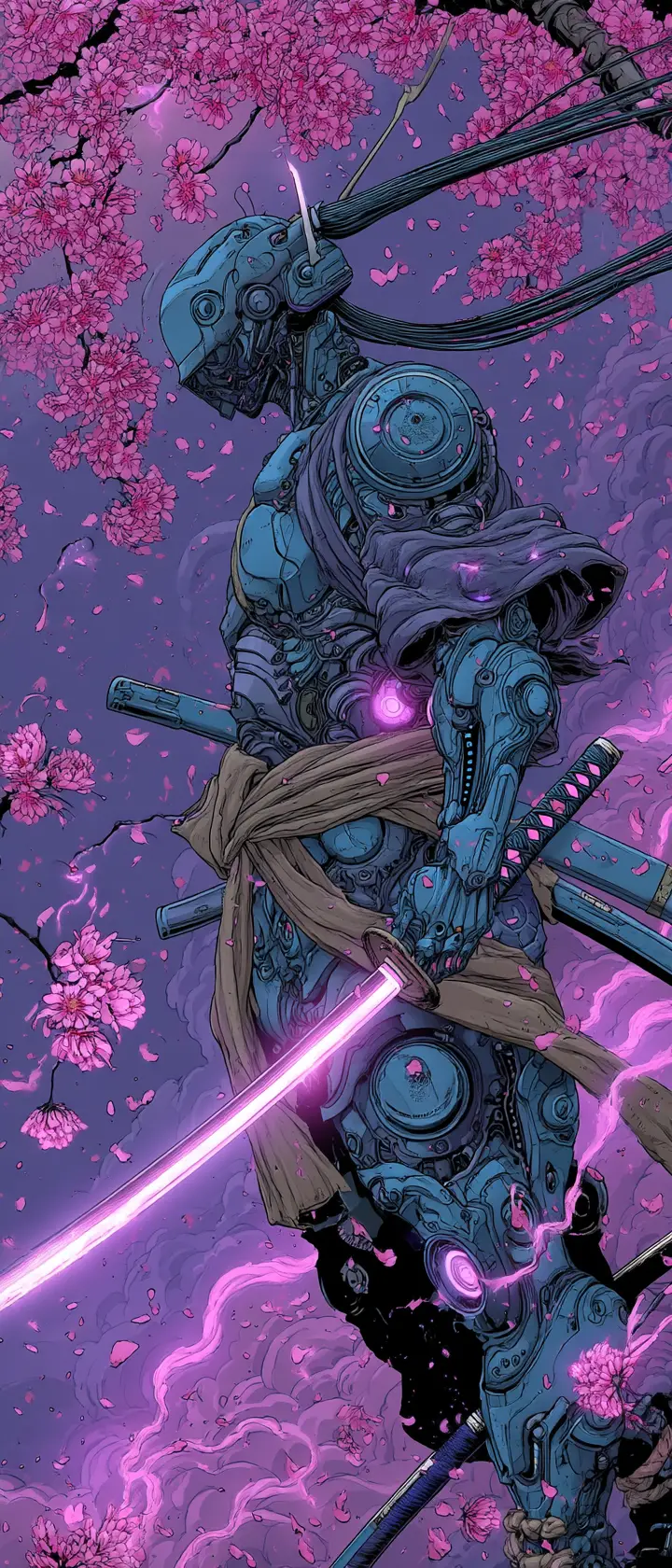 Cyber samurai warrior dueling an AI in digital underworld