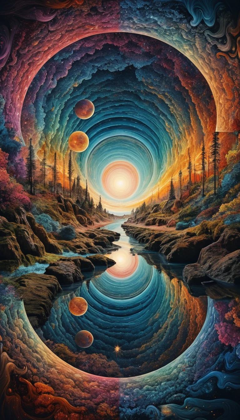 Psychedelic vortex dreamscape of colliding parallel universes