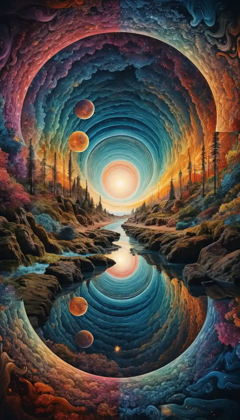 Psychedelic vortex dreamscape of colliding parallel universes